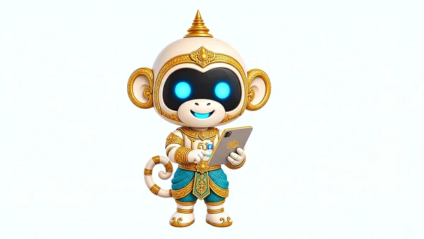 AI Sva mascot using a tablet